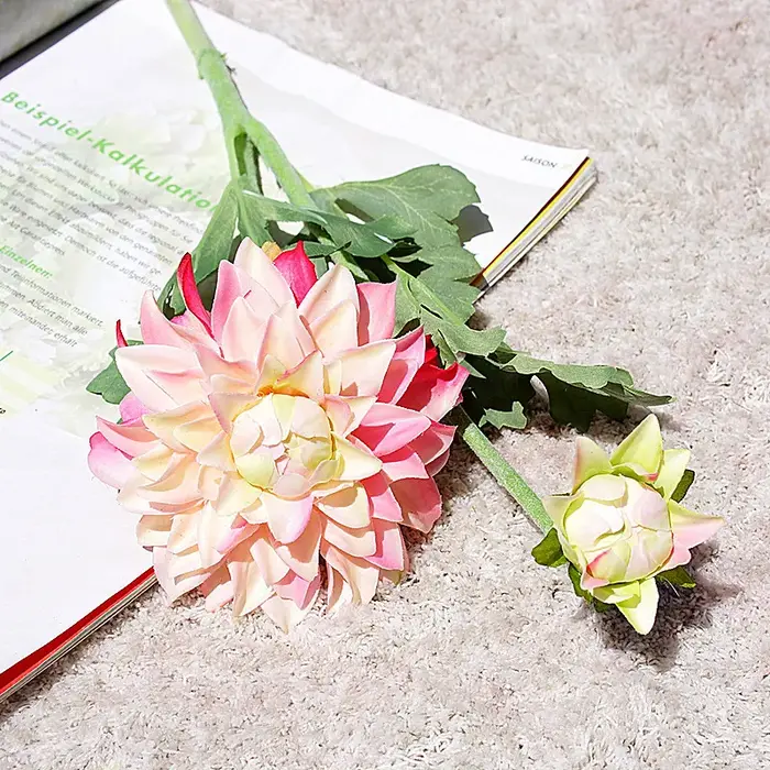 2 têtes de dahlias artificiels en soie, fleurs d'automne réalistes au toucher, fausses marguerites p