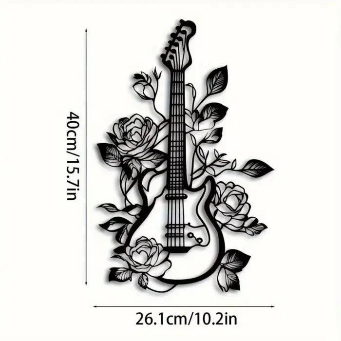 1 pièce, décoration murale en fer forgé pour guitare à fleurs, adaptée au salon, une chambre à couch