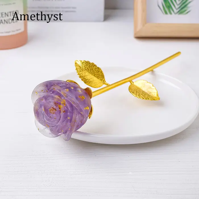 Statue de fleurs en Quartz Rose, artisanat en cristal naturel, pierres précieuses de guérison, tige 