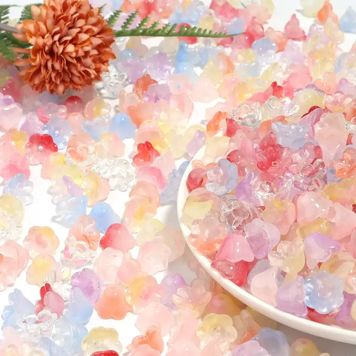 Perles colorées du muguet, 50 pièces/lot, perles en verre, fleur, perles d'espacement, amples pour la fabrication de bijoux, accessoires de bricolage