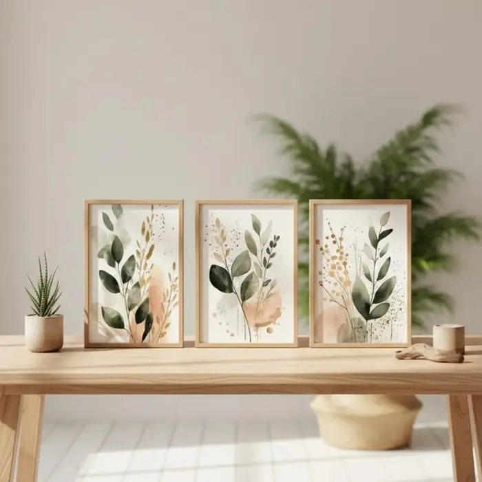 Lot de 3 affiches sur toile abstraites à thème végétal
