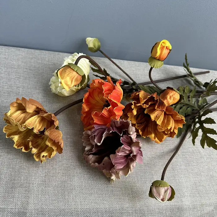 Lot de 5 grandes fleurs artificielles de pavot en PU pour décoration de jardin et restaurant