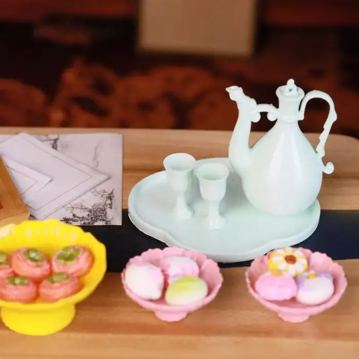 1 ensemble de 6 mini-pots de style antique chinois pour maison de poupée, pot de paon réaliste pour la décoration de scènes de maison de poupée classiques