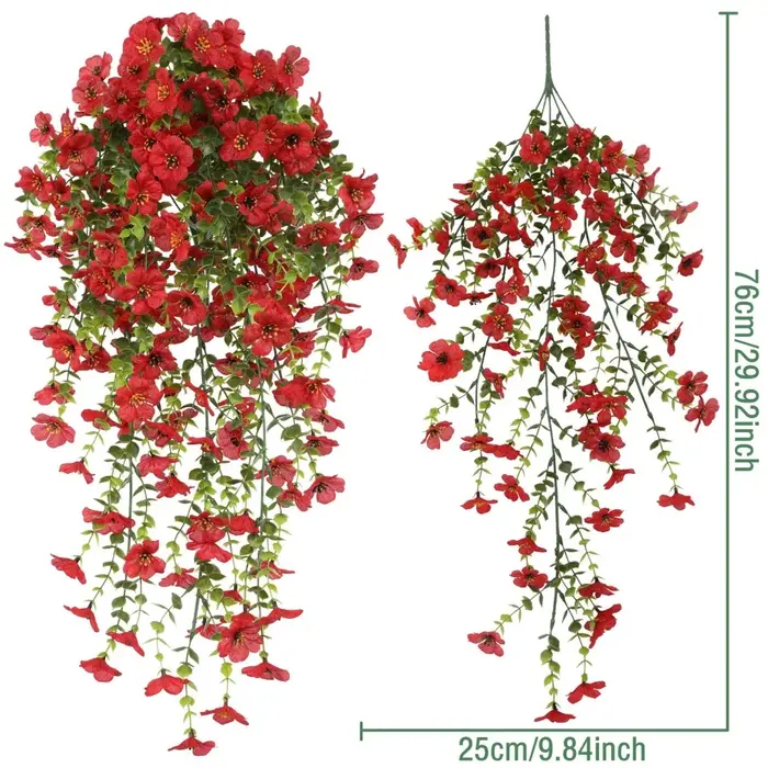 Bande de vigne de fleur rouge, plante artificielle suspendue murale, Simulation de décor, plantes su