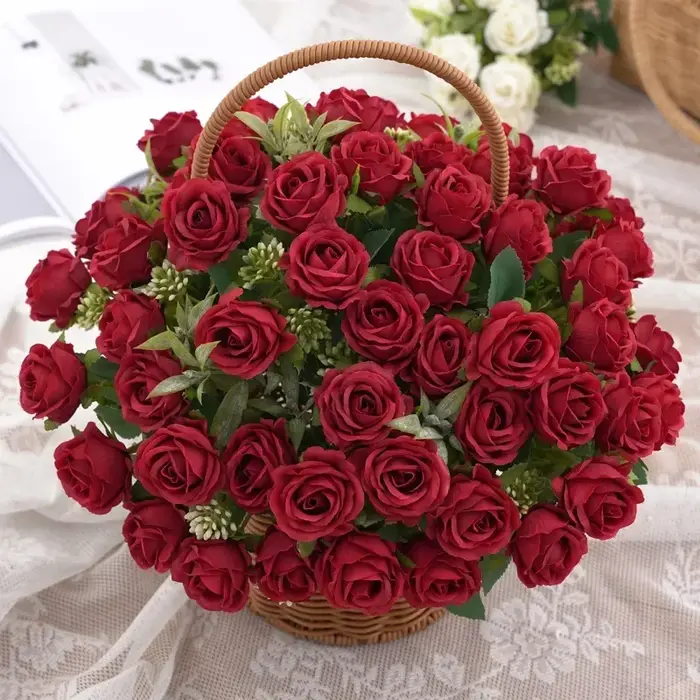 Bouquet de Roses Os rouges à l'aloès vert pour mariage