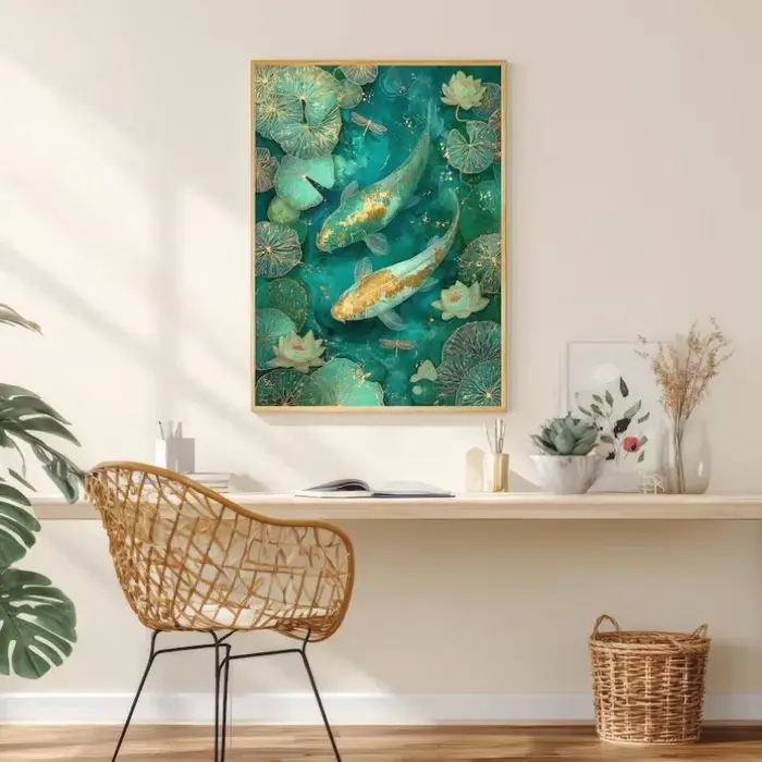 Affiche de poisson Koi émeraude d'étang japonais
