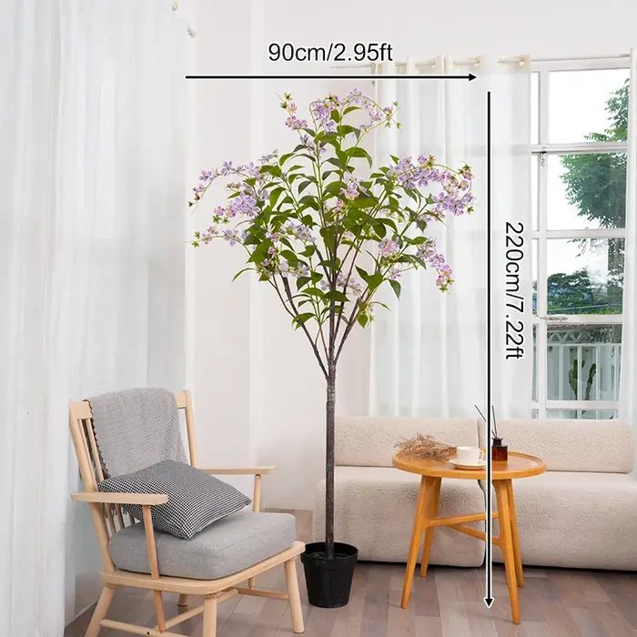 Banian-Fleur Artificielle Violette et Blanche avec Pot