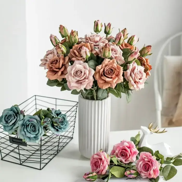 Grandes roses artificielles en soie roses