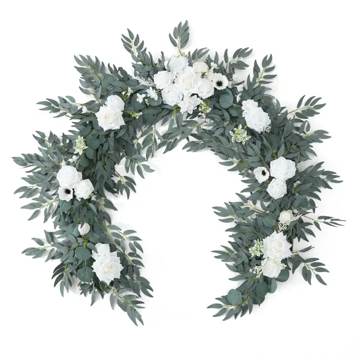 Guirlandes de fleurs en fausse soie, 7 pieds, feuille d'eucalyptus, roses, idées pour arrière-plan d