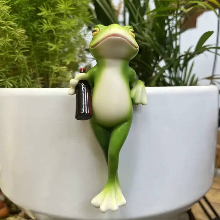Support de pot de fleurs grenouille verte