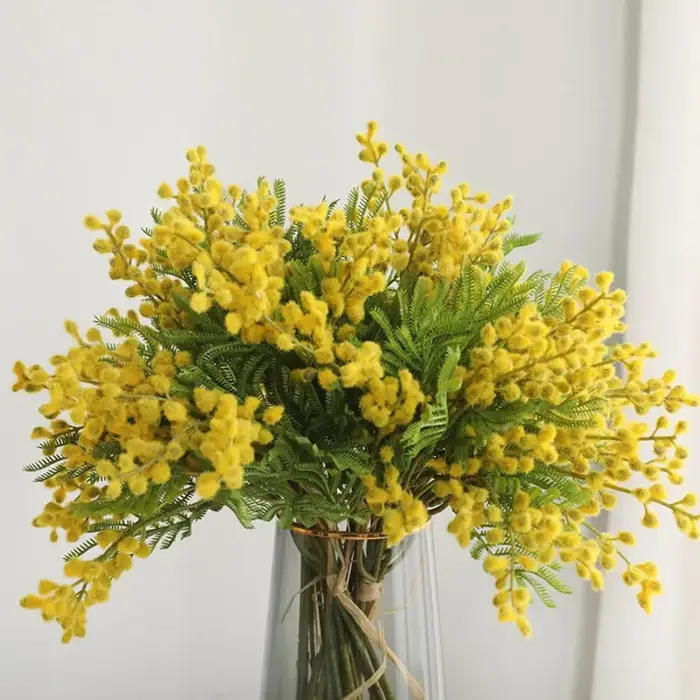 Faux arbre à mimosa blanc pour décoration intérieure, branche de fleurs artificielles, fausse plante, fausse fleur, fausse acacia
