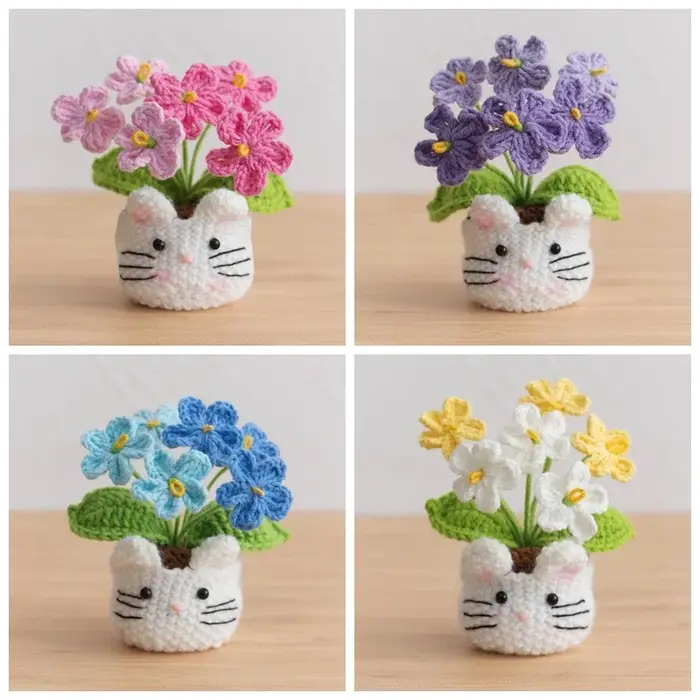 Ornement de bureau en pot de fleurs au crochet fait main