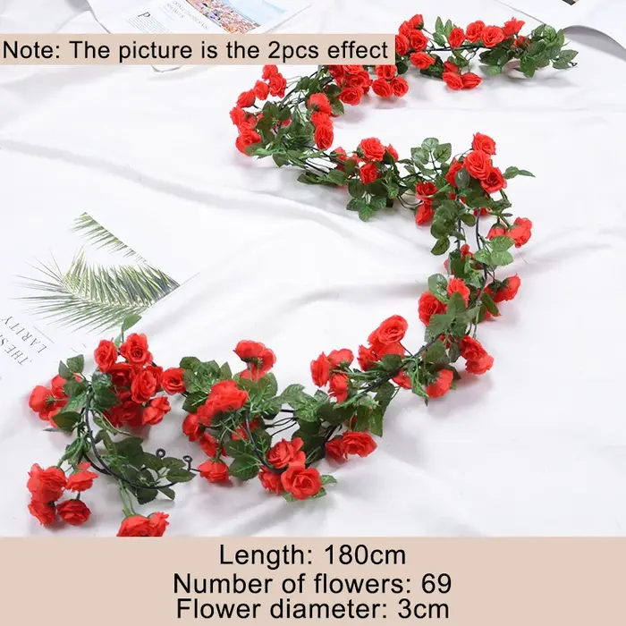Guirxiété de roses et de feuilles vertes artificielles