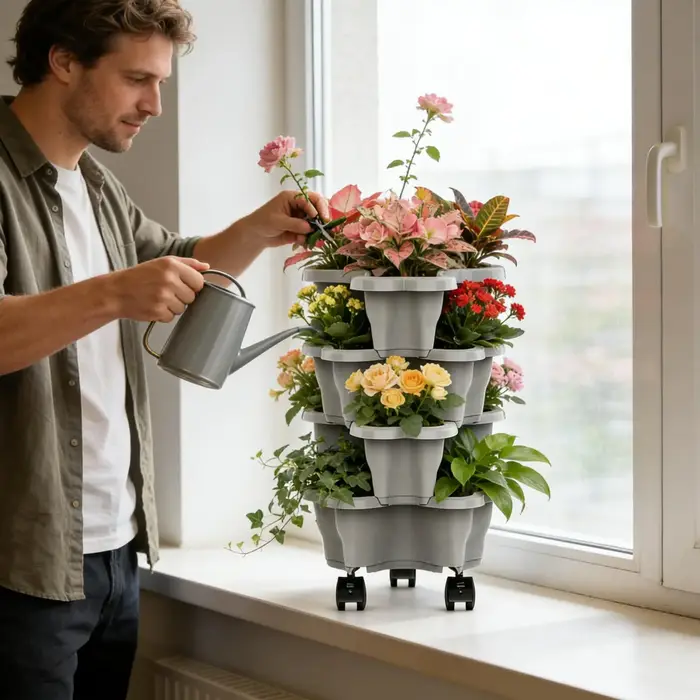Tour verticale à 4/5 niveaux pour pots de fleurs