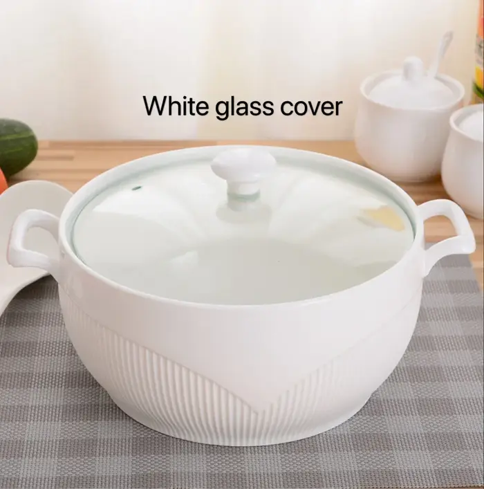 Pot à soupe en céramique blanc rond nordique Phnom Penh 2,6 l grand bol avec couvercle ustensiles de