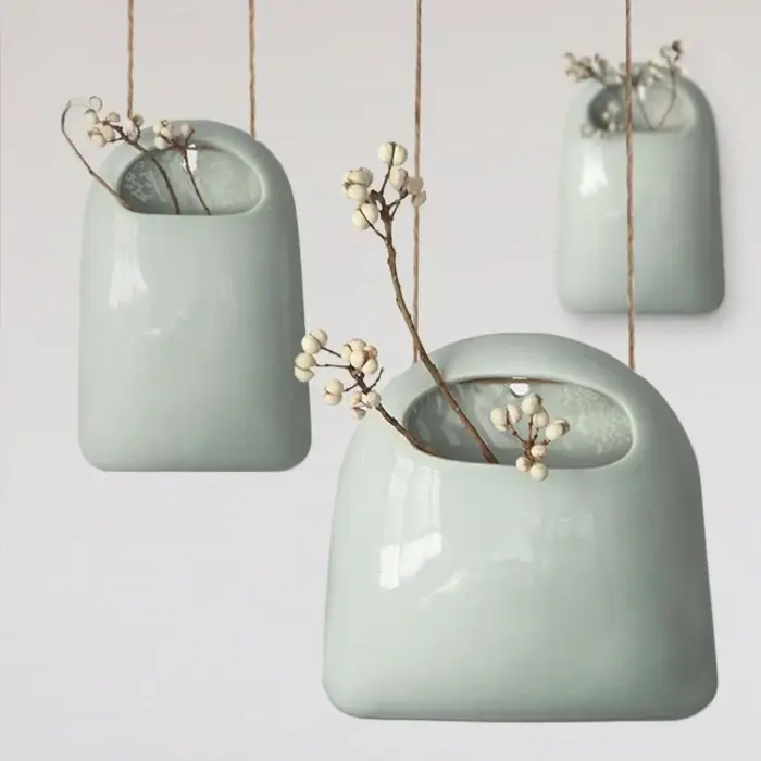 Vase mural suspendu en céramique japonaise, jardinière murale créative en poterie pour la maison, jardin, Arrangement floral fait à la main, Art mural
