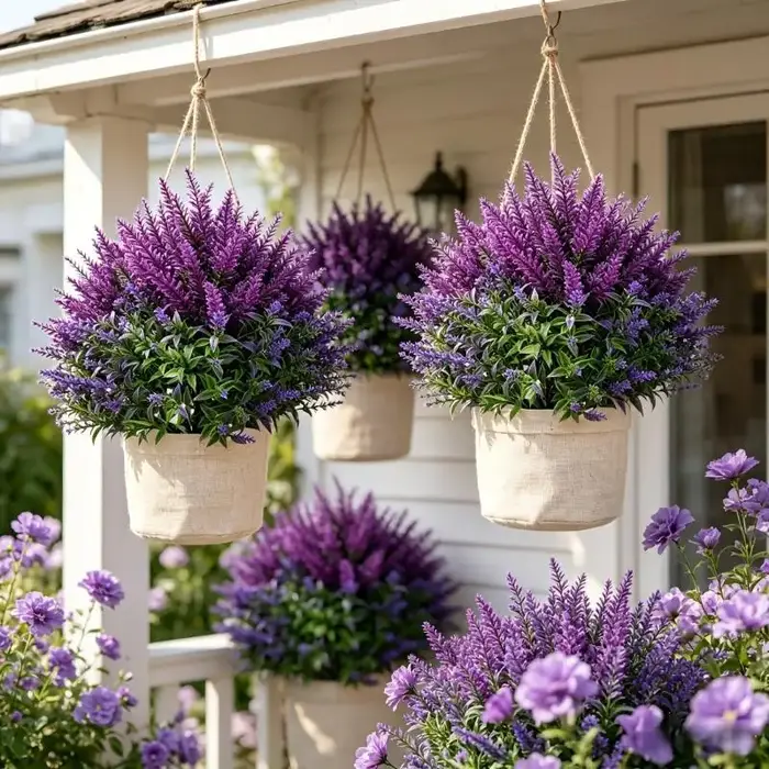 ㈅ Plante artificielle en forme de lavande, fleur violette artificielle sur piquet pour jardin, cour, patio, pelouse, décoration extérieure