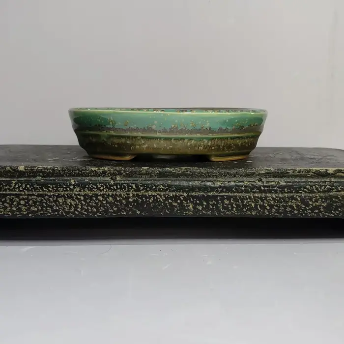 Pot à bonsaï glacé de forme ovale populaire avec motif de ligne