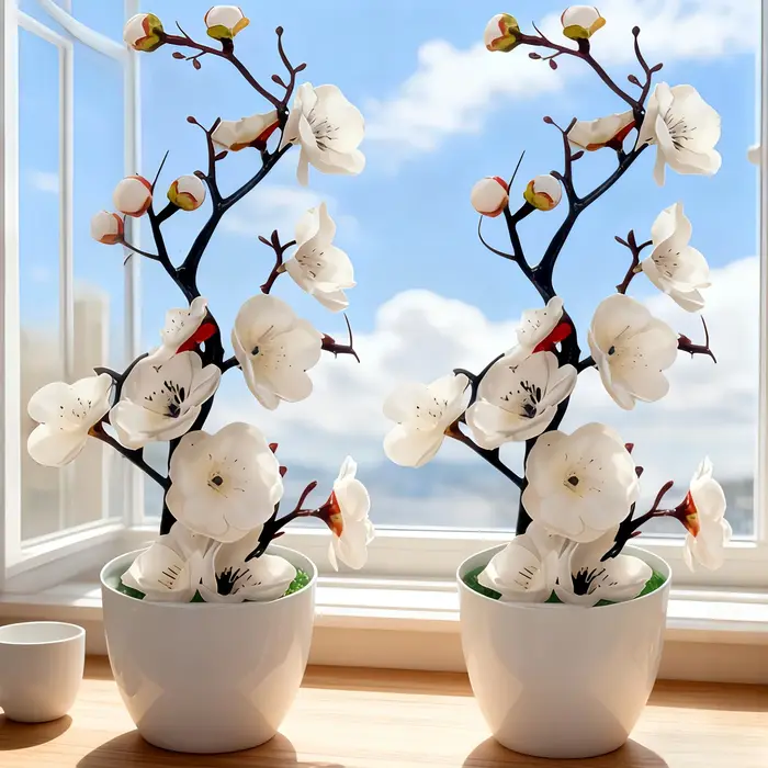 Bonsaï de fleur de prunier artificielle réaliste