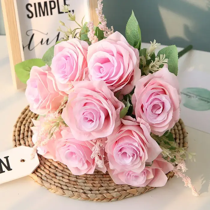 Roses bleues artificielles fleurs soie Rose Bouquet