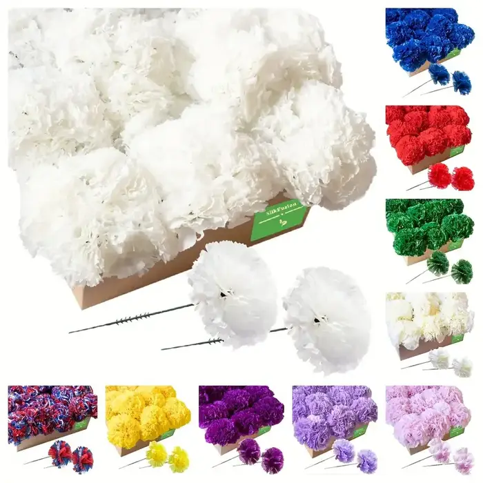 "100 pièces 3, 5" œillets artificiels-fleurs synthétiques réalistes pour arrangements funéraires/mariage et artisanat