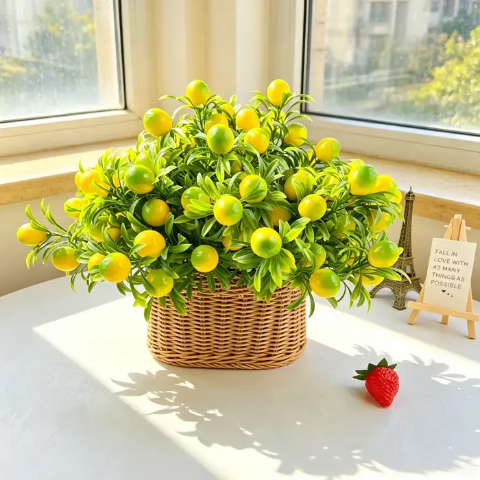 4 plantes artificielles de citron jaune pour la décoration intérieure et extérieure