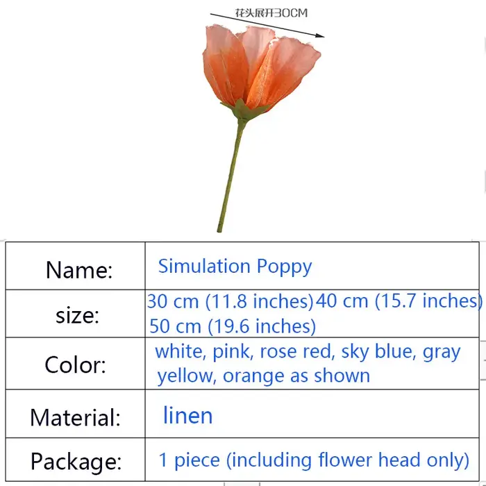 Fleur de coquelicot artificielle géante en lin