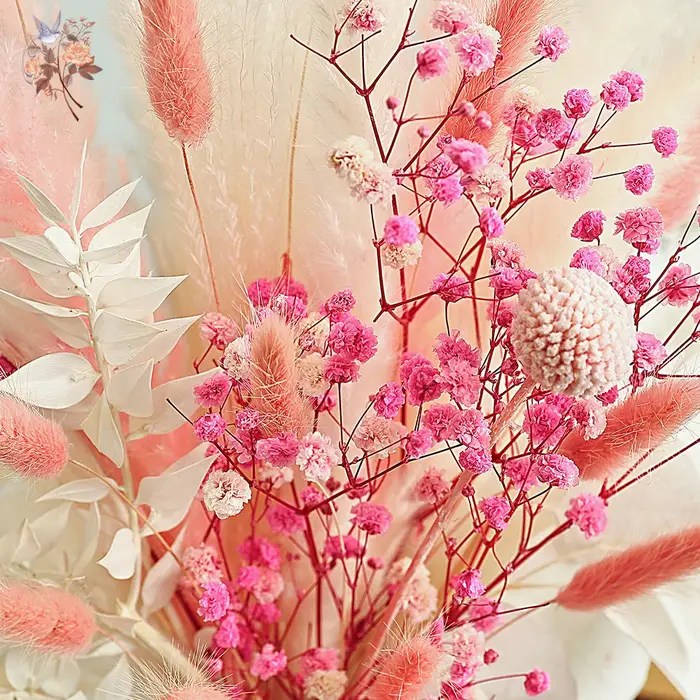 Bouquet de fleurs séchées roses et blanches
