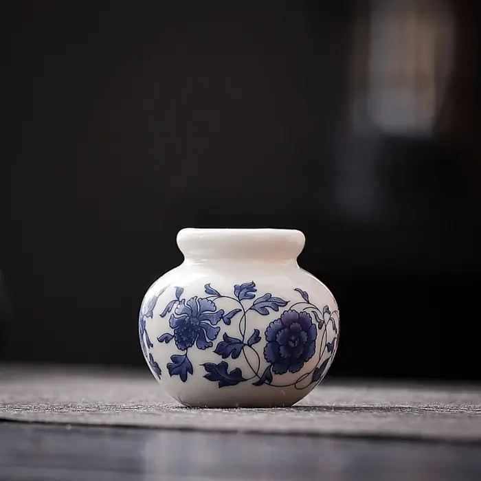 Mini Vase à fleurs en porcelaine Bodied fine bleue et blanche