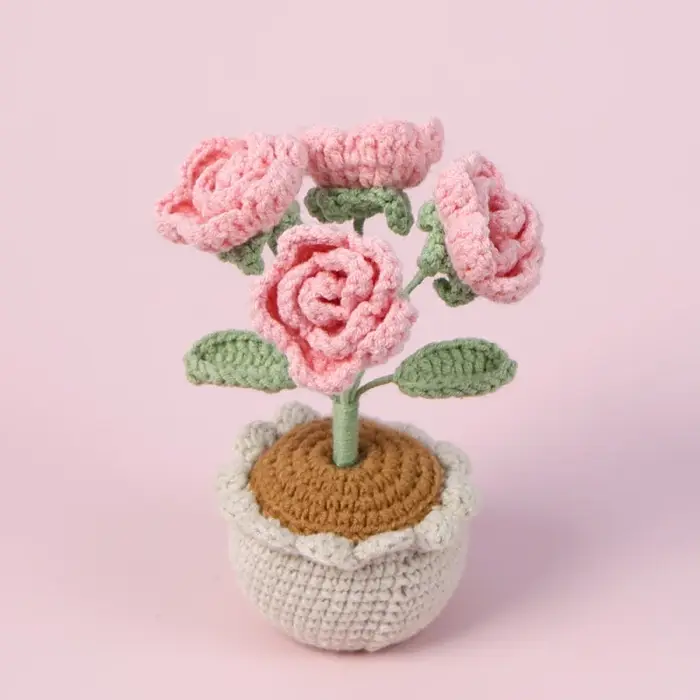 Fil Crochet4Artificial Rose plante en pot cadeau de saint valentin décoration de mariage décor à la maison accessoire de photographie