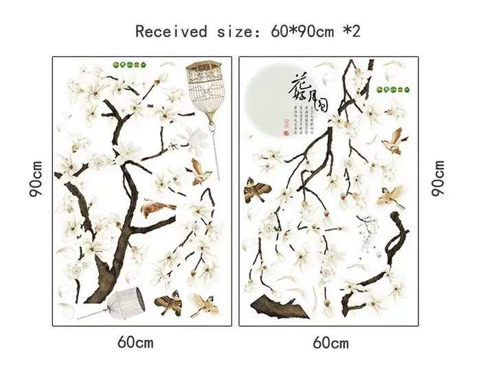 Nouveaux autocollants muraux d'arbre oiseaux fleur décor à la maison fonds d'écran pour salon chambre bricolage vinyle chambres décoration