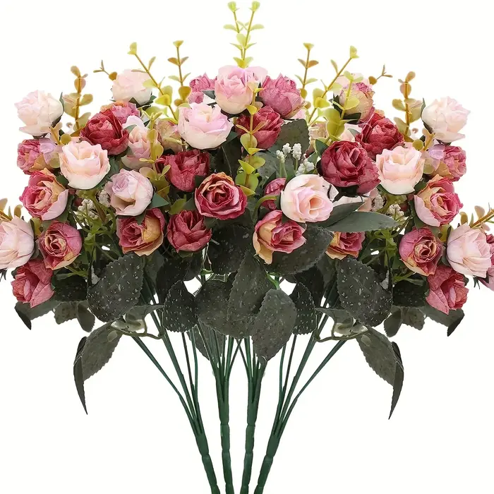 7 fourchettes 21 têtes fleur artificielle soie Rose haute qualité couronne de noël Bouquet de mariage Arrangement maison Vase bouquets de mariée
