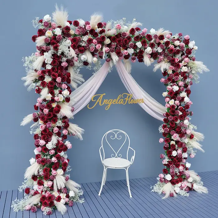 Angela fleur A8788 Rose rouge Pampas herbe
