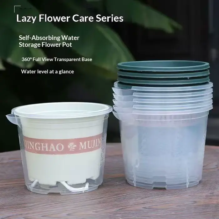 Pot de fleurs en plastique auto-arrosant à double couche pour plantes hydroponiques