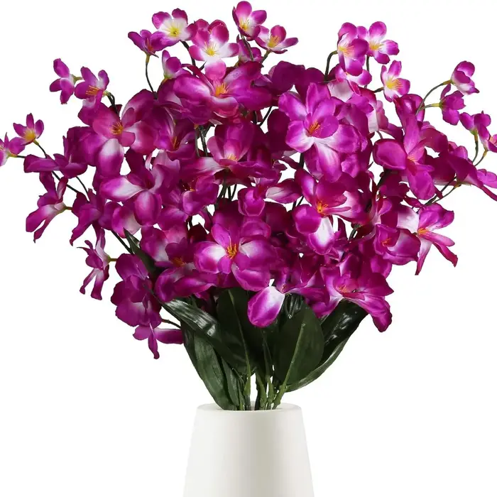 5 pièces de fleurs d'orchidées artificielles violettes et bleues de 27 pouces pour bouquet de mariage