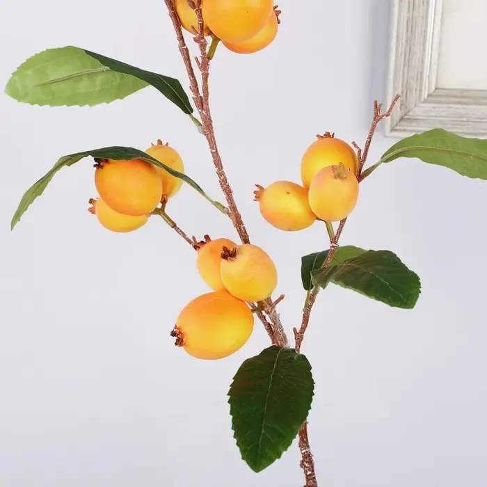Branche de Loquat Artificielle à Feuilles Vertes