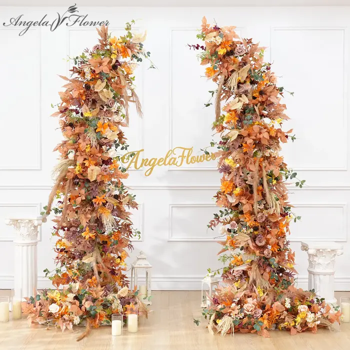 A8988 automne Orange Pampas herbe tissu Base Arrangement floral mariage toile de fond corne arc décor événement allée