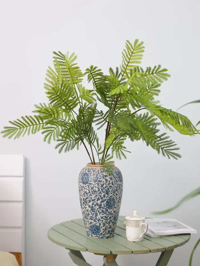 1 pièce, fleur artificielle plante verte Mimosa herbe feuilles de Silicone, décoration de mariage Studio aménagement paysager hôtel fleur Art décor doux