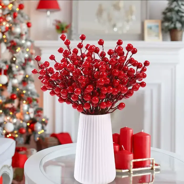 Plante artificielle Holly Red Fruit Festival couronne d'arbre de noël maison festival fête de mariag