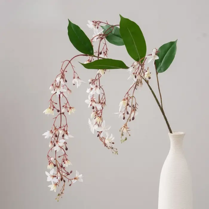6 pièces de plantes vertes artificielles en soie, jasmin blanc simulé, fleurs décoratives pour hôtel