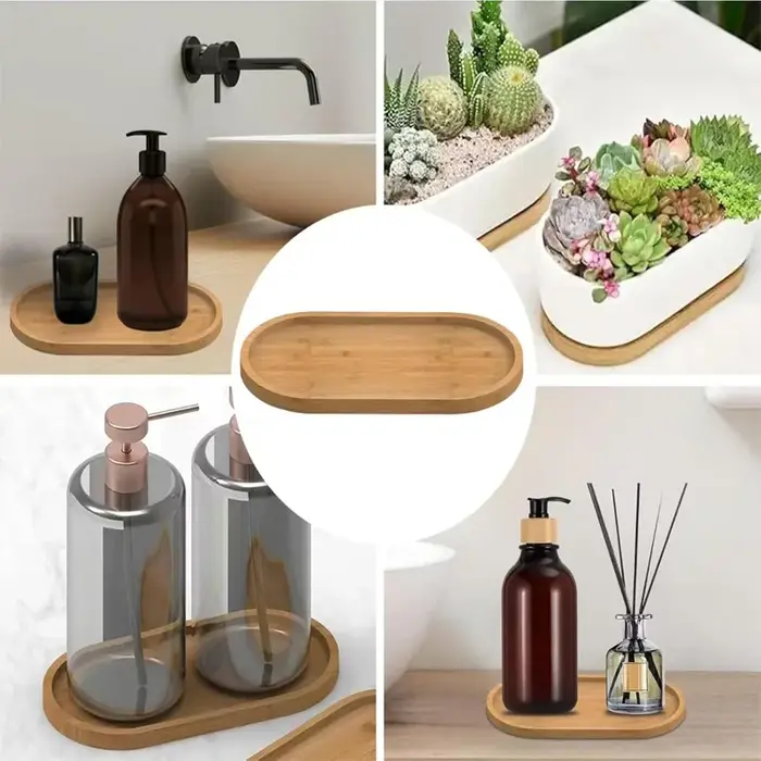 Plateau multi-usages en bambou pour pot de fleurs