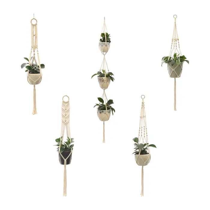 Pot de Fleurs Mural en Macramé Fait à la Main