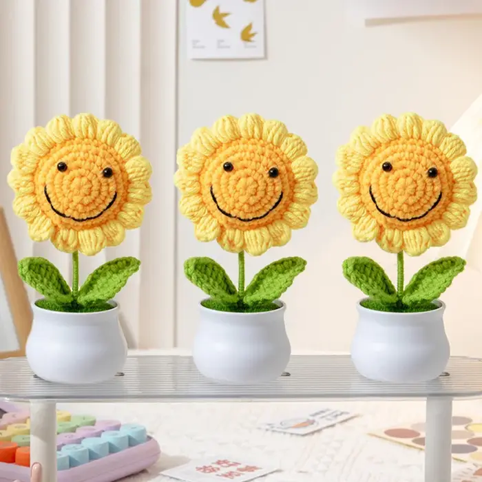 1 pièces fleurs artificielles créatives mignon Crochet Pots de tournesol tricoté fleur à la main cadeau maison cadeaux d'invité de mariage décor de bureau