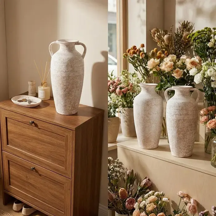 Vase en métal imitation terre cuite style campagne française, poterie rustique vintage, pot à fleurs pour fleurs séchées, décoration de salon, bureau, maison