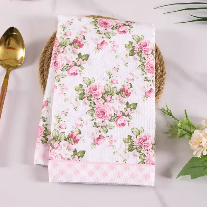 Lot de 2 torchons de cuisine roses à motifs floraux printaniers