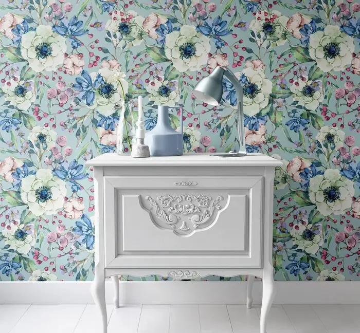 Papier peint auto-adhésif à fleurs bleues