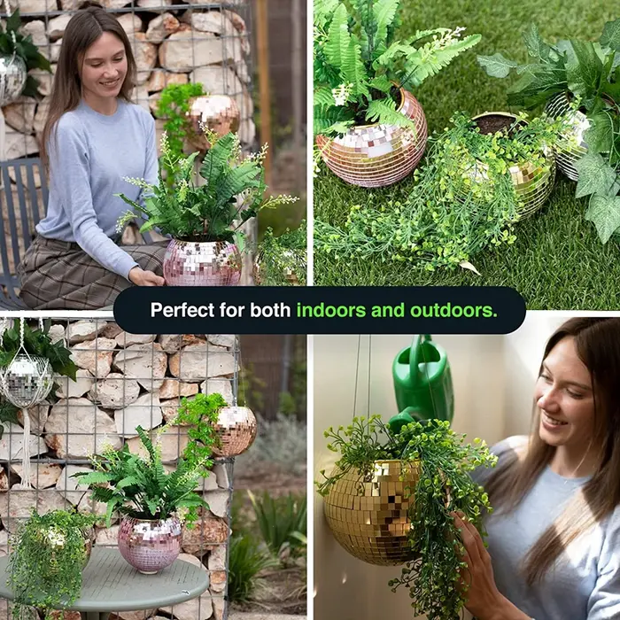 Nouveau Boule Disco suspendue Pot de fleur plantes d'intérieur Style bohème jardinière de fleurs Pots corde miroir suspendu panier jardin décor Vase