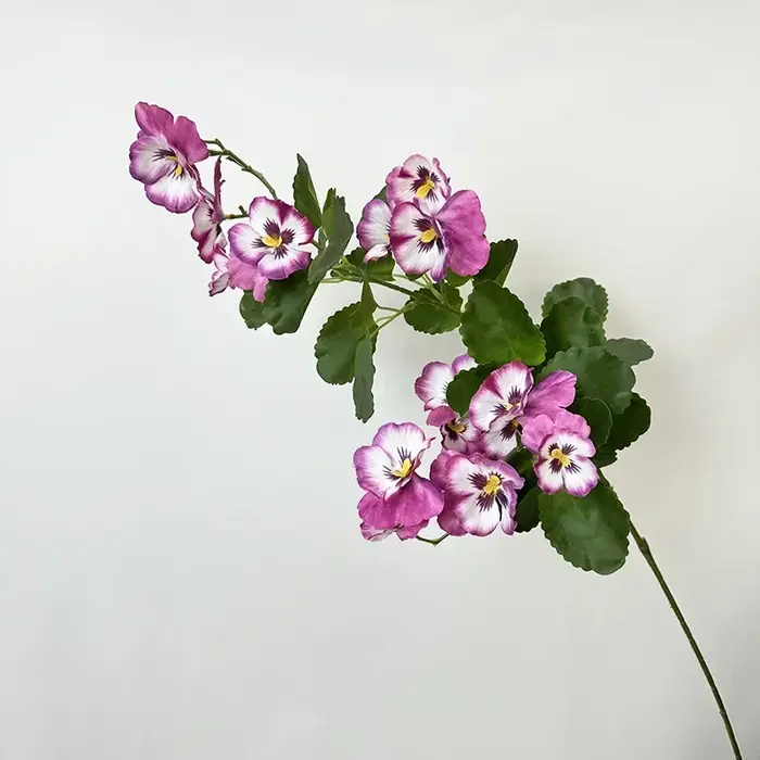 Fausses fleurs artificielles en soie, branche de pensée, plante verte, décoration florale de fête, F