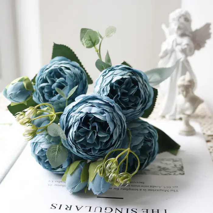 Vente chaude 1 pièces/30 cm Rose Bouquet de soie pivoine fleur artificielle 5 grosse tête 4 petit bourgeon mariée mariage décoration de la maison Artifi