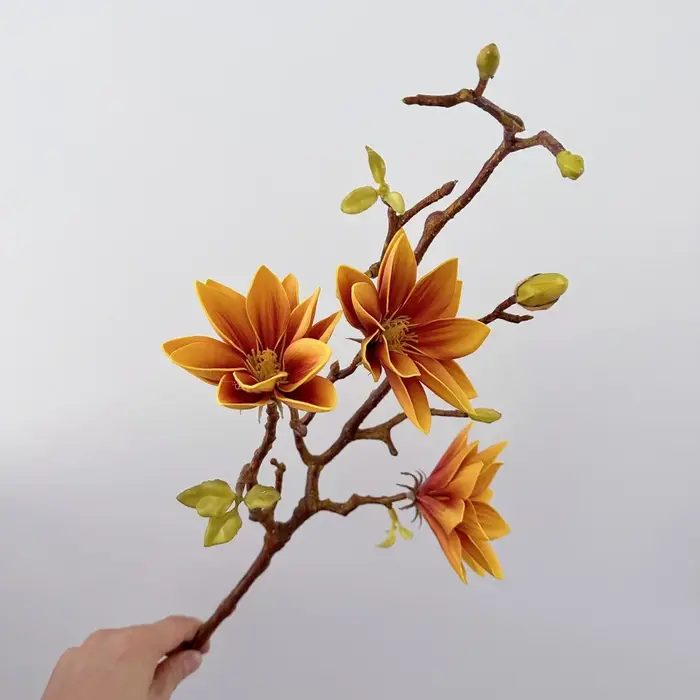 Fleur artificielle Magnolia 70cm, sensation tactile, fausse dégradé, branche de fleur de Lotus, déco